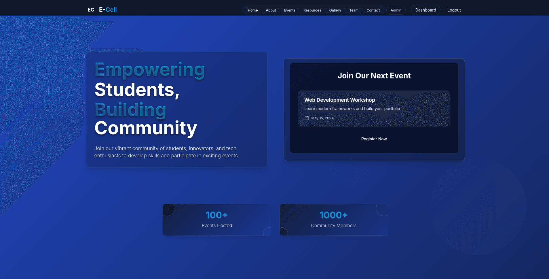 E-Cell Management Platform - Entrepreneurship Cell Website & Admin System