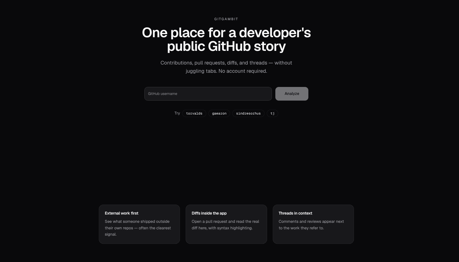 GitGambit - One Place for a Developer's Public GitHub Story